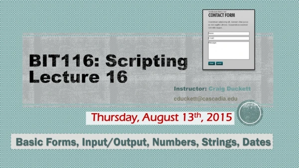 BIT116: Scripting Lecture 16