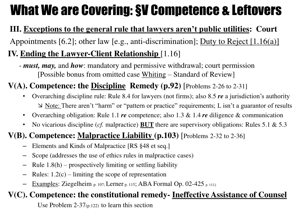 what we are covering v competence leftovers