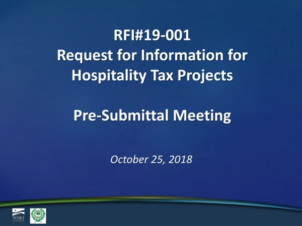 RFI#19-001 Request for Information for Hospitality Tax Projects Pre-Submittal Meeting