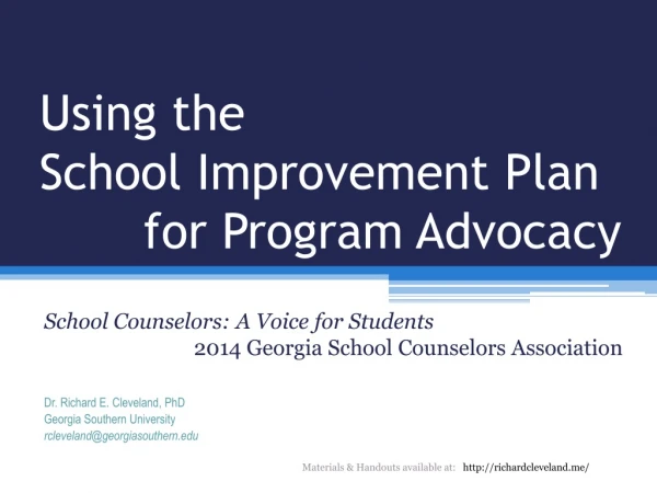 Using the School Improvement Plan for Program Advocacy