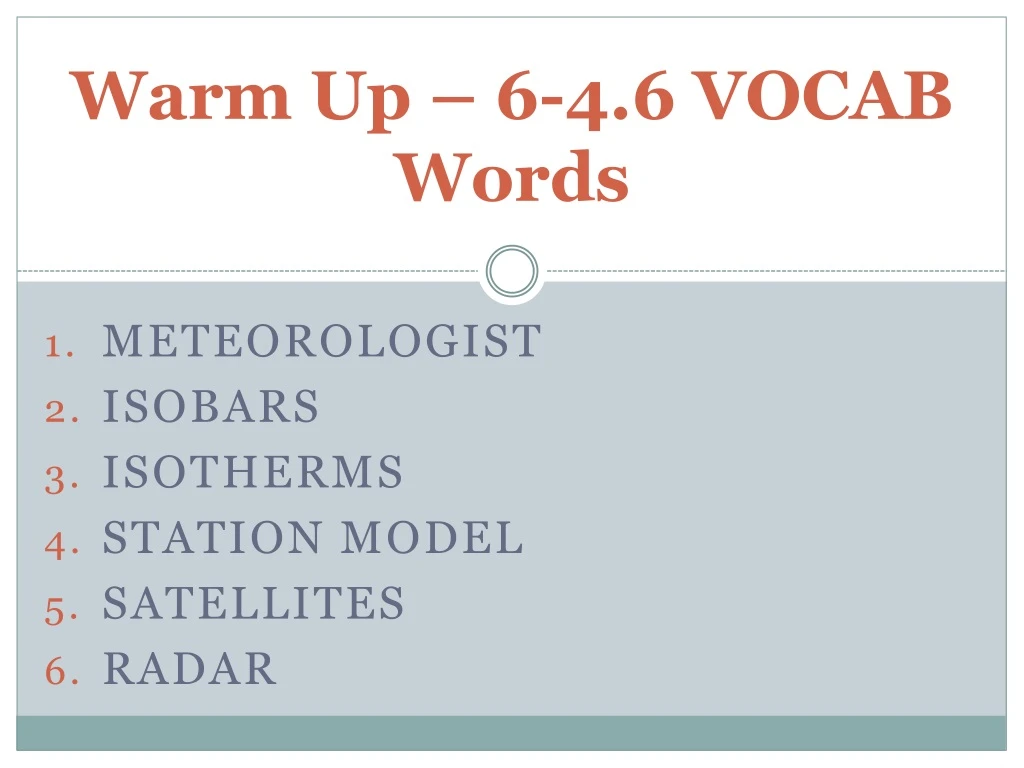 warm up 6 4 6 vocab words