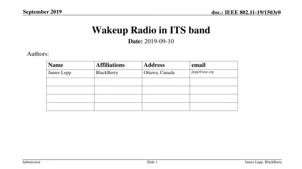 Wakeup Radio in ITS band