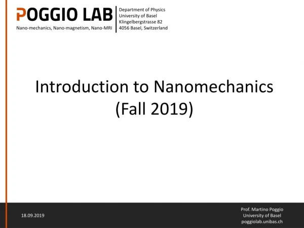 Introduction to Nanomechanics (Fall 201 9 )