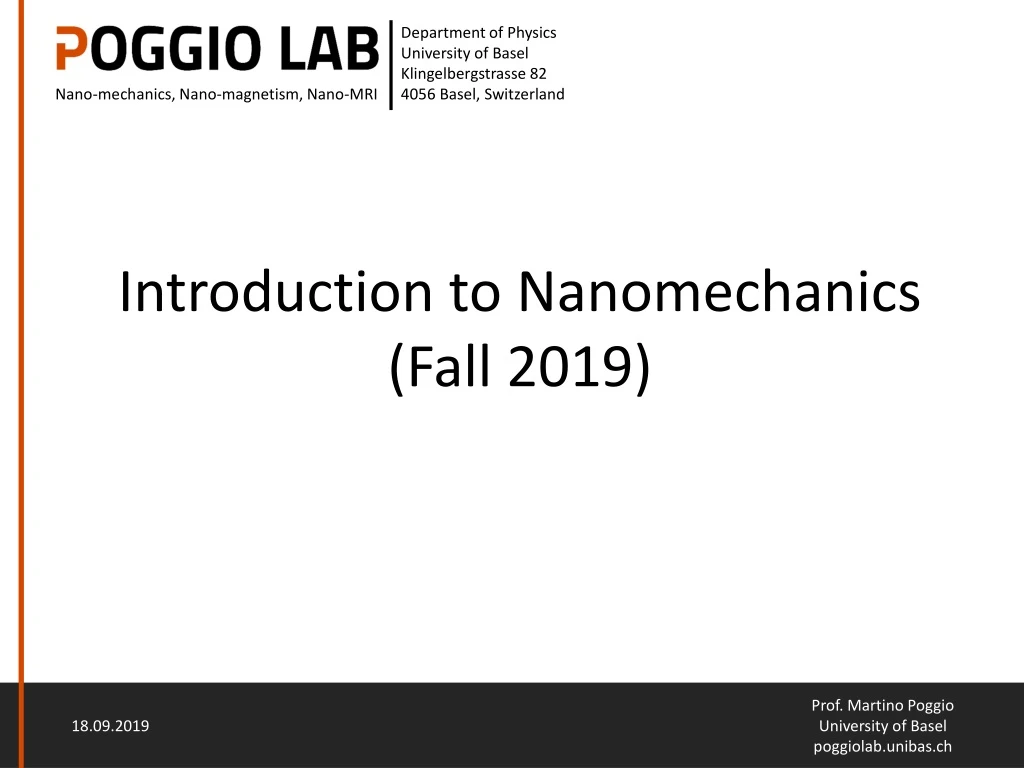 introduction to nanomechanics fall 201 9