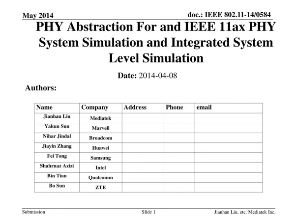 PHY Abstraction For and IEEE 11ax PHY System Simulation and Integrated System Level Simulation