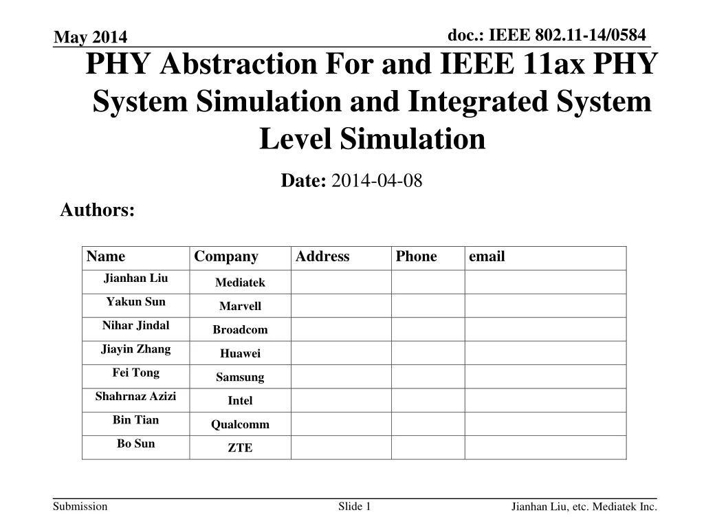 phy abstraction for and ieee 11ax phy system simulation and integrated system level simulation