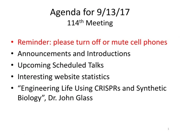 Agenda for 9/ 13/17 114 th Meeting
