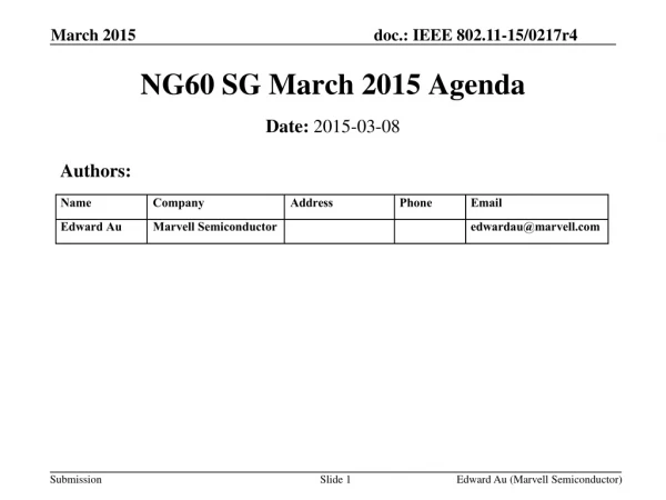 NG60 SG March 2015 Agenda