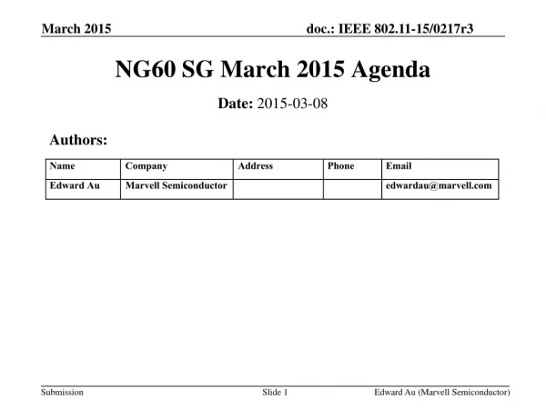 NG60 SG March 2015 Agenda