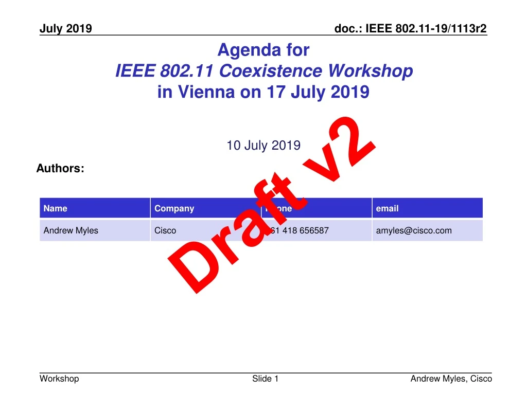 agenda for ieee 802 11 coexistence workshop in vienna on 17 july 2019