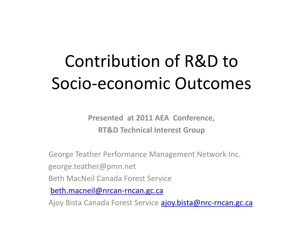 contribution of r d to socio economic outcomes