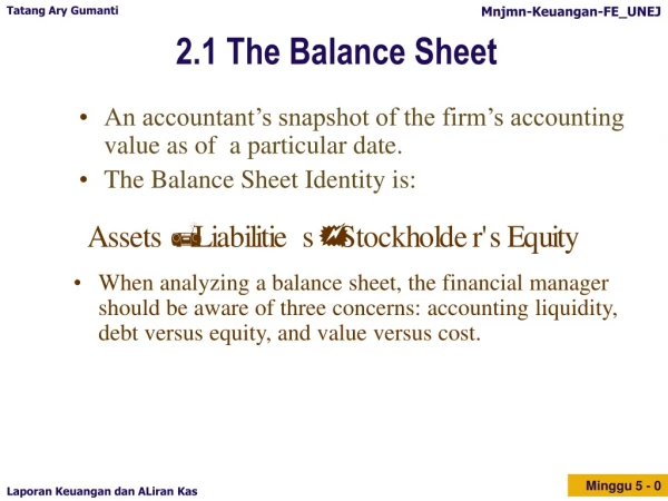 2.1 The Balance Sheet