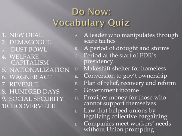 Do Now: Vocabulary Quiz