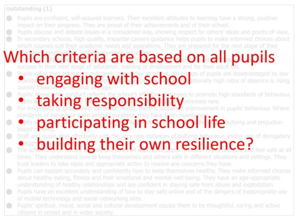 Which criteria are based on all pupils engaging with school taking responsibility