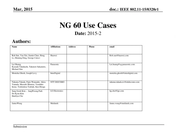 NG 60 Use Cases