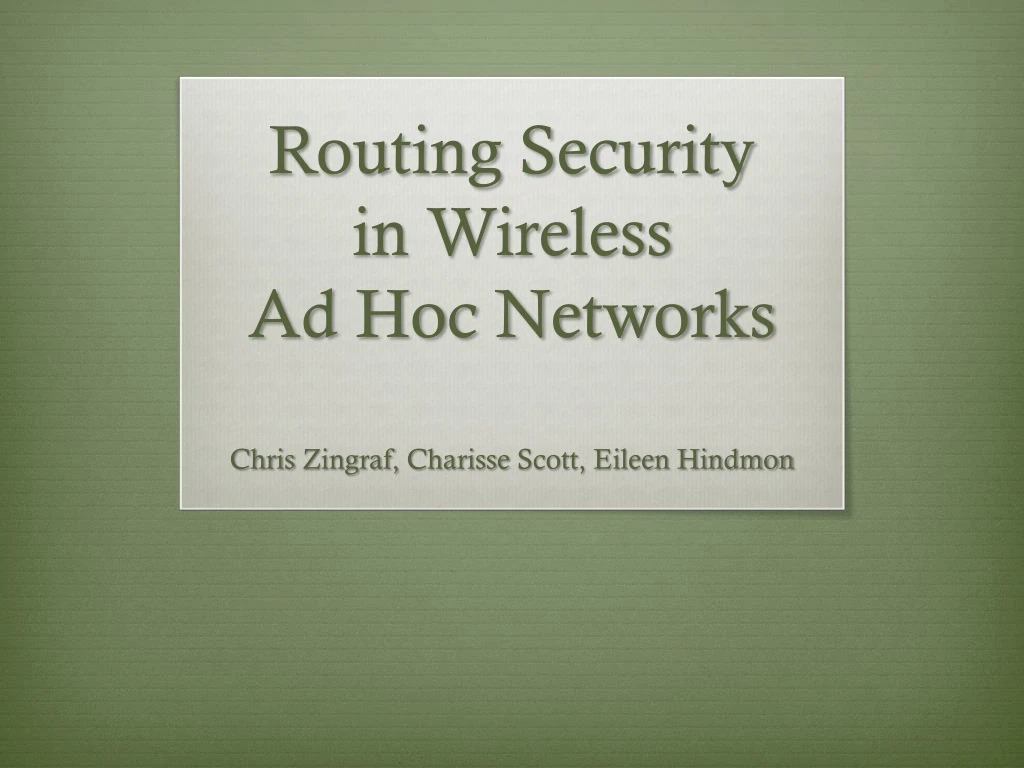 routing security in wireless ad hoc networks