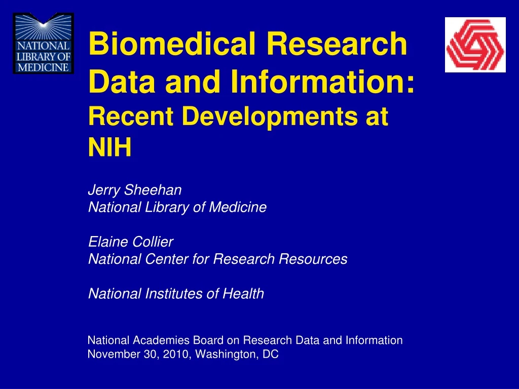 biomedical research data and information recent developments at nih