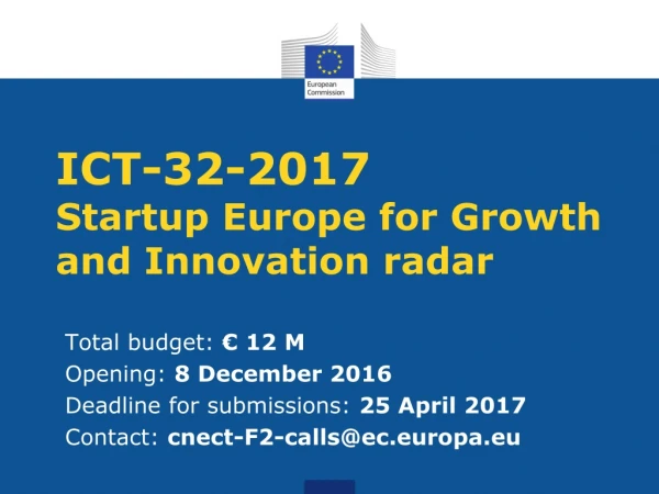 ICT-32-2017 Startup Europe for Growth and Innovation radar