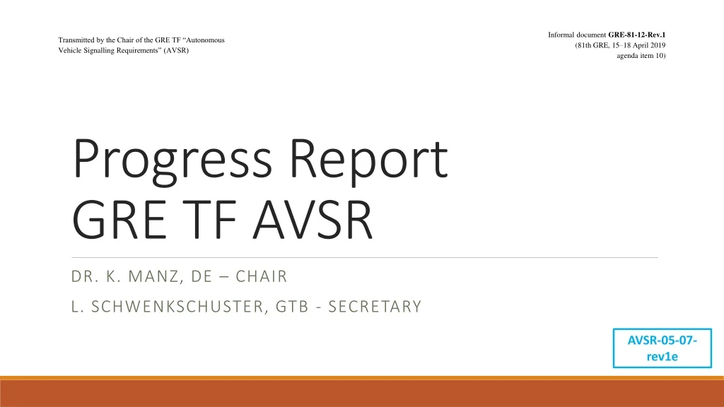 progress report gre tf avsr