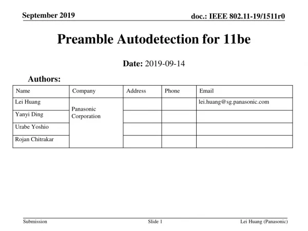 Preamble Autodetection for 11be