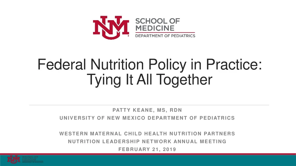 federal nutrition policy in practice tying it all together