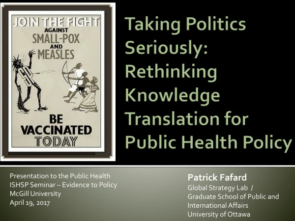 Taking Politics Seriously: Rethinking Knowledge Translation for Public Health Policy