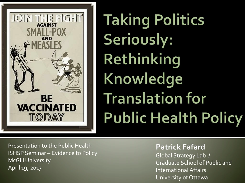 taking politics seriously rethinking knowledge translation for public health policy