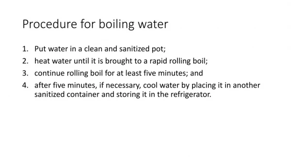 Procedure for boiling water