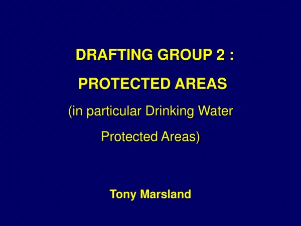 DRAFTING GROUP 2 : PROTECTED AREAS (in particular Drinking Water Protected Areas) Tony Marsland