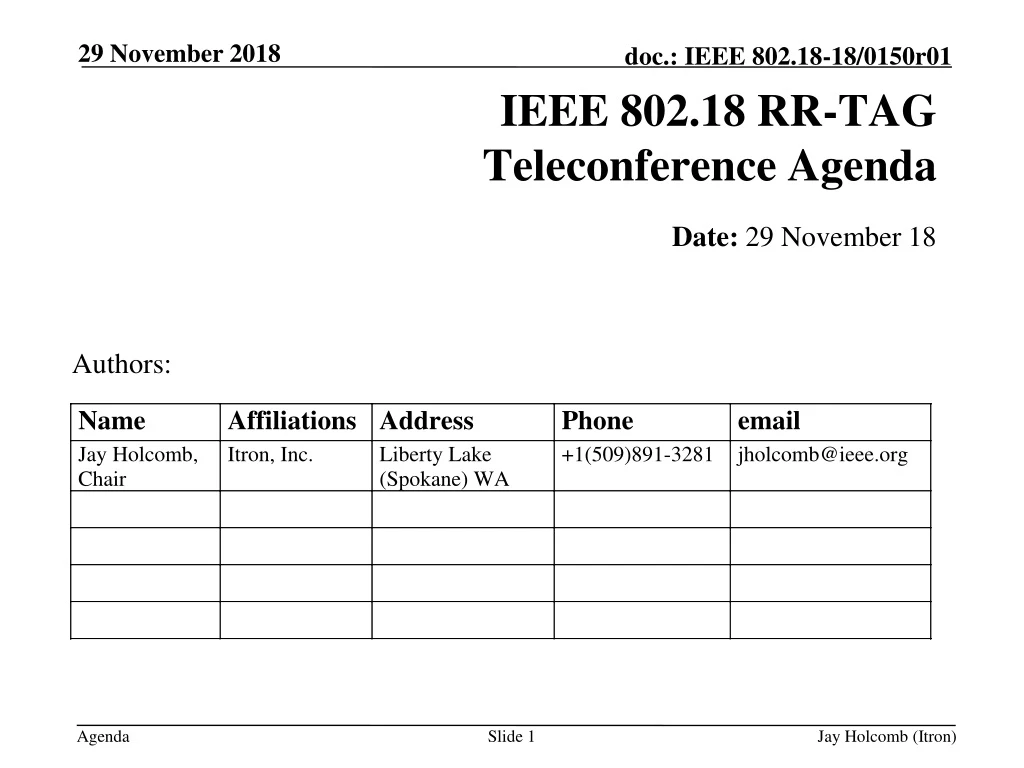 ieee 802 18 rr tag teleconference agenda