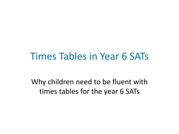 Times Tables in Year 6 SATs