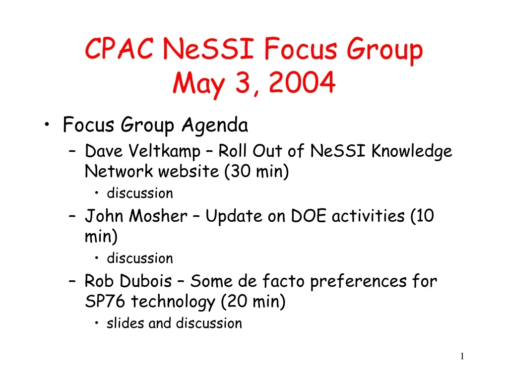 cpac nessi focus group may 3 2004