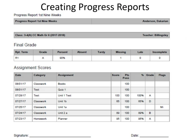 Creating Progress Reports