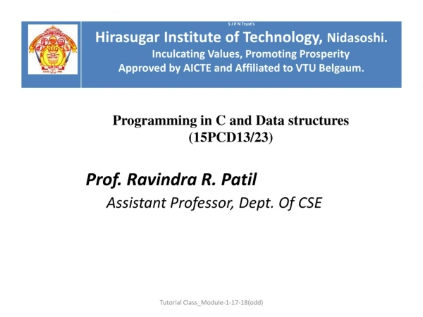 R Prof. Ravindra R. Patil Assistant Professor, Dept. Of CSE