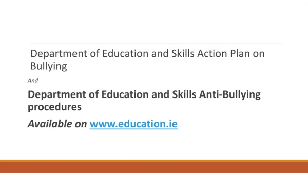 Department of Education and Skills Action Plan on Bullying And
