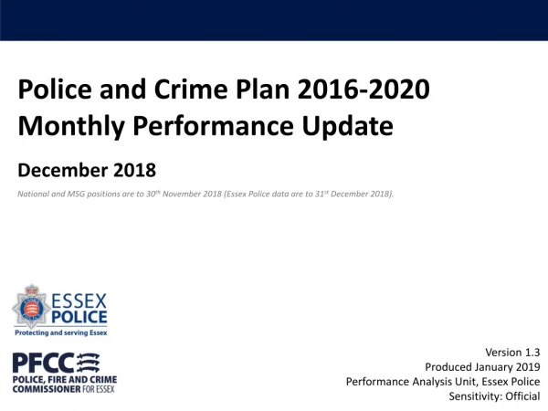 Police and Crime Plan 2016-2020 Monthly Performance Update