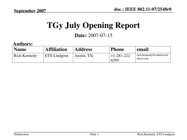 TGy July Opening Report