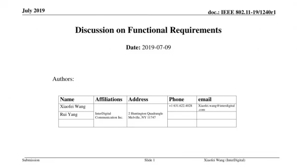 Discussion on Functional Requirements