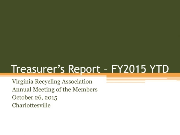 Treasurer’s Report – FY2015 YTD