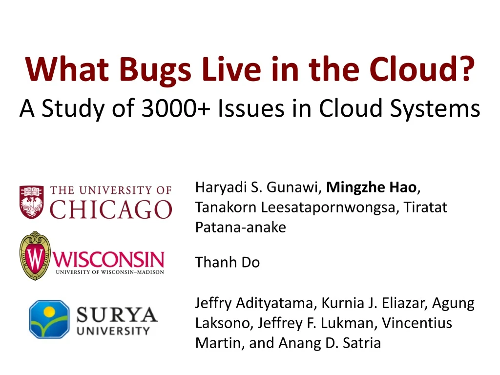 what bugs live in the cloud a study of 3000 issues in cloud systems