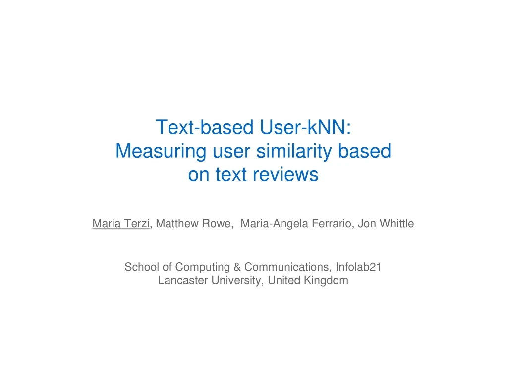 text based user knn measuring user similarity based on text reviews
