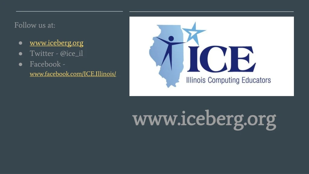 follow us at www iceberg org twitter @ice il facebook www facebook com ice illinois