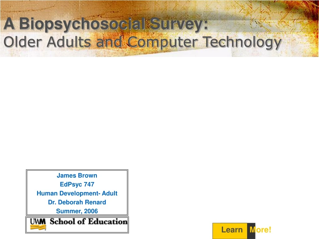 a biopsychosocial survey older adults and computer technology
