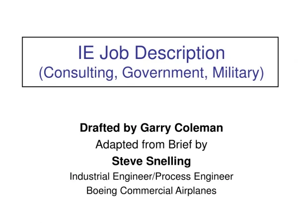 IE Job Description (Consulting, Government, Military)
