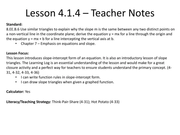 Lesson 4.1.4 – Teacher Notes