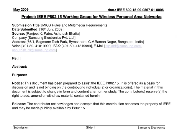 Project: IEEE P802.15 Working Group for Wireless Personal Area Networks
