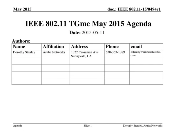 IEEE 802.11 TGmc May 2015 Agenda