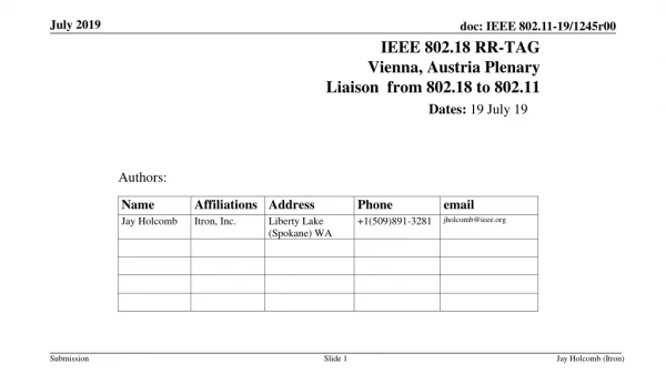 IEEE 802.18 RR-TAG Vienna, Austria Plenary Liaison from 802.18 to 802.11
