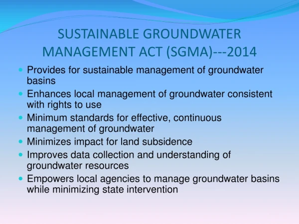 SUSTAINABLE GROUNDWATER MANAGEMENT ACT (SGMA)---2014