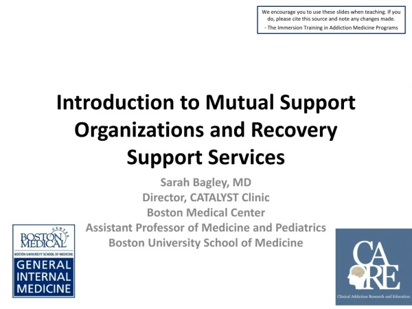 Introduction to Mutual Support Organizations and Recovery Support Services
